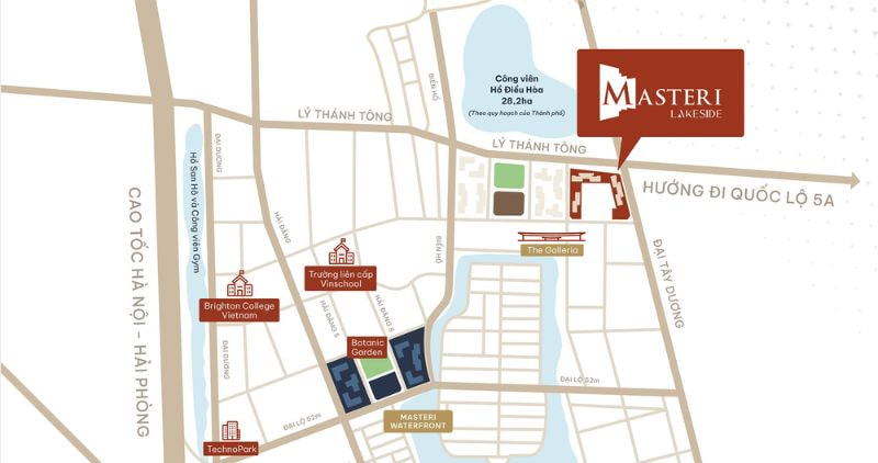 Masteri Lakeside sở hữu vị trí chiến lược ngay trung tâm đại đô thị Vinhomes Ocean Park 1