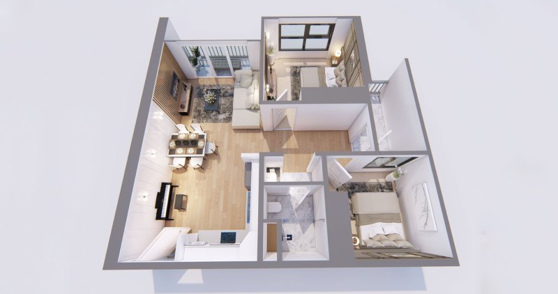 Diện tích căn hộ 2 phòng ngủ phổ biến hiện nay